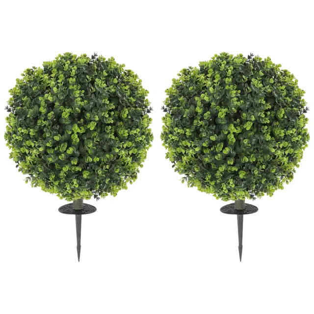 2 Pack 1.3ft Artificial Ball Eucalyptus Topiary With Ground Stake, UV Resistant Faux Greenery For Indoor Outdoor Green - Shop at LoveMi