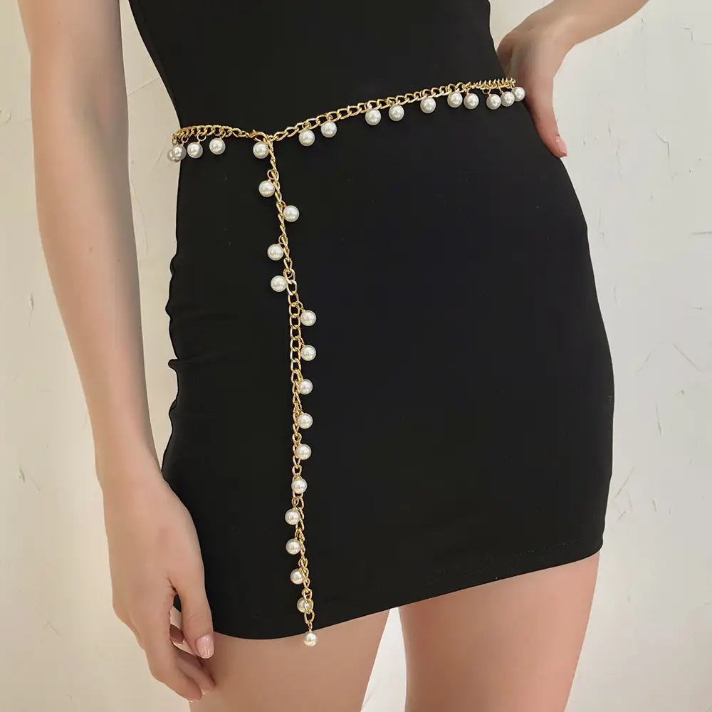Metal Imitation Pearl Waist Chain Fashionable Simple Chain Waist