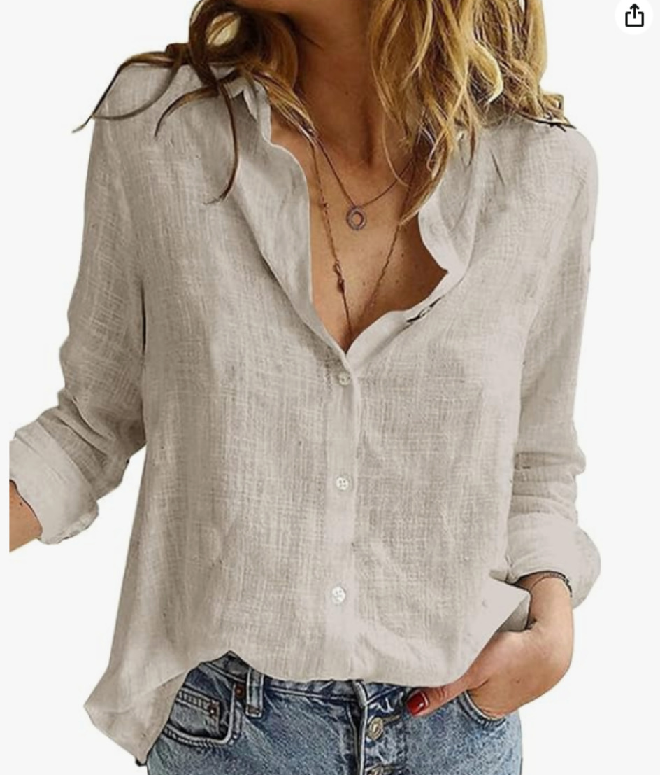 Spring And Autumn Solid Color Casual Loose Long Sleeve Linen Shirt For Women
