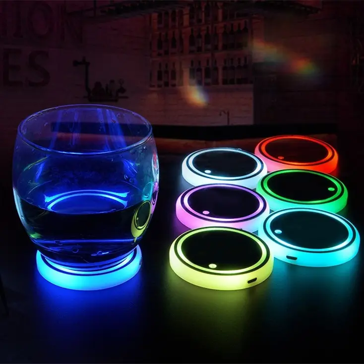Colorful Cup Holder LED Light-up Coaster Solar & USB