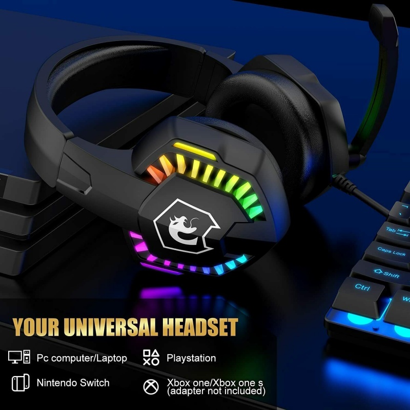 Gaming Keyboard & Mouse & Headset & Mousepad Set RGB Backlit Wired For PC Laptop 10