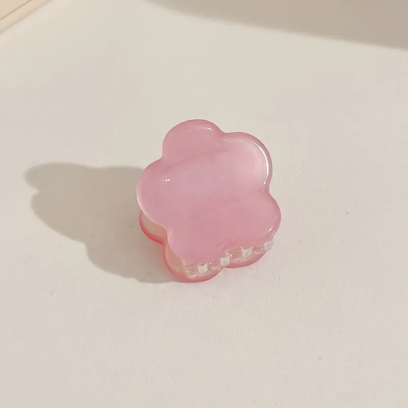Small Bangs With Broken Hair Clips On The Forehead - Pink Purple Flower