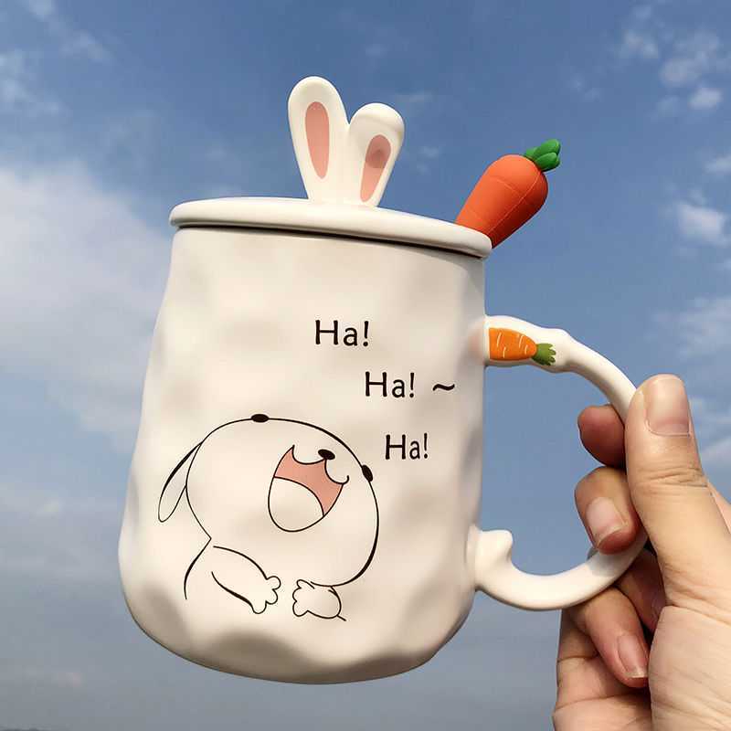 Cartoon Cute Creative Ceramic Water Cup With Lid Spoon