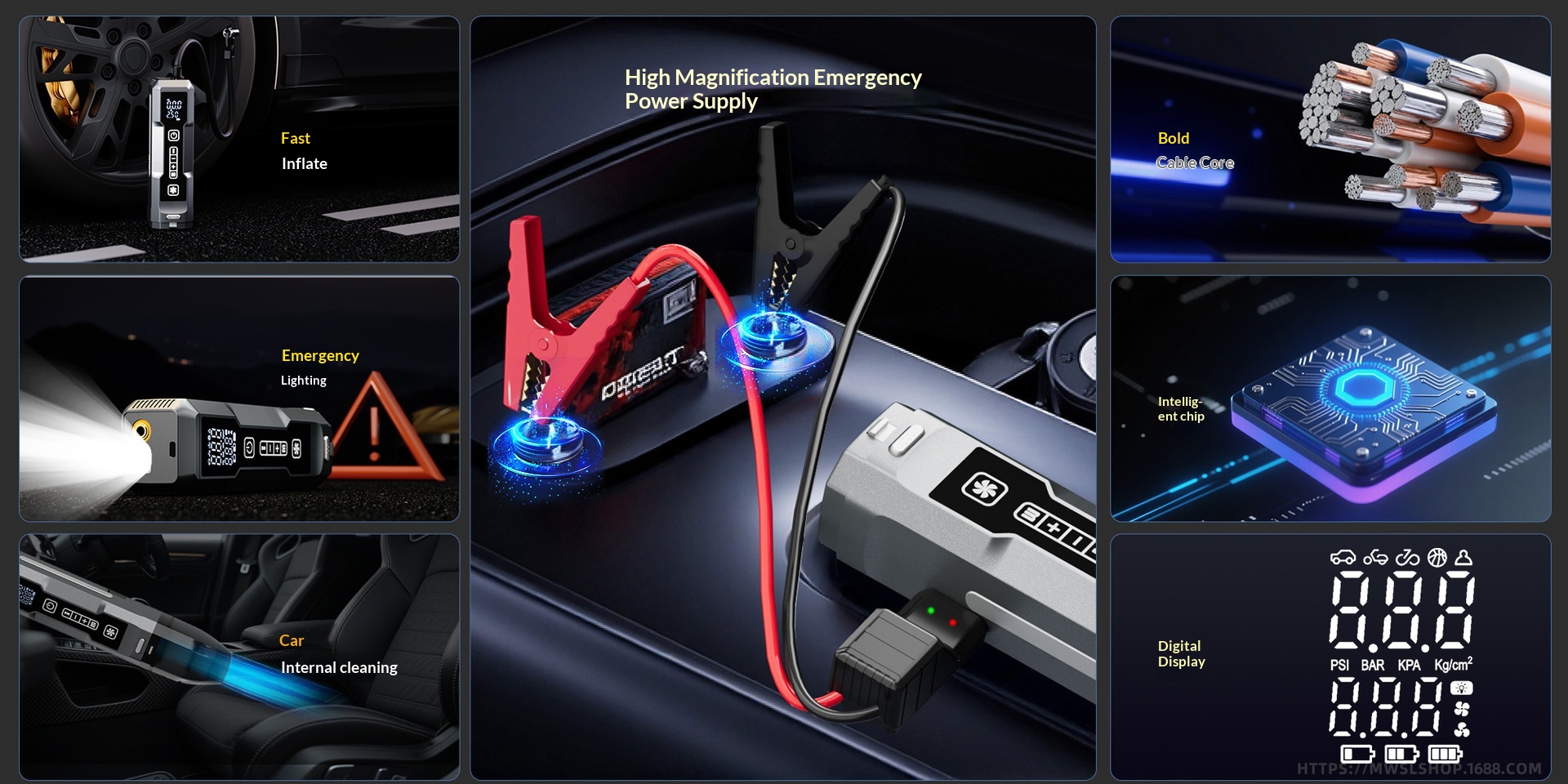 Multifunctional Cordless Car Starter & Tire Inflator Vacuum Cleaner, High Power For Vehicles 8