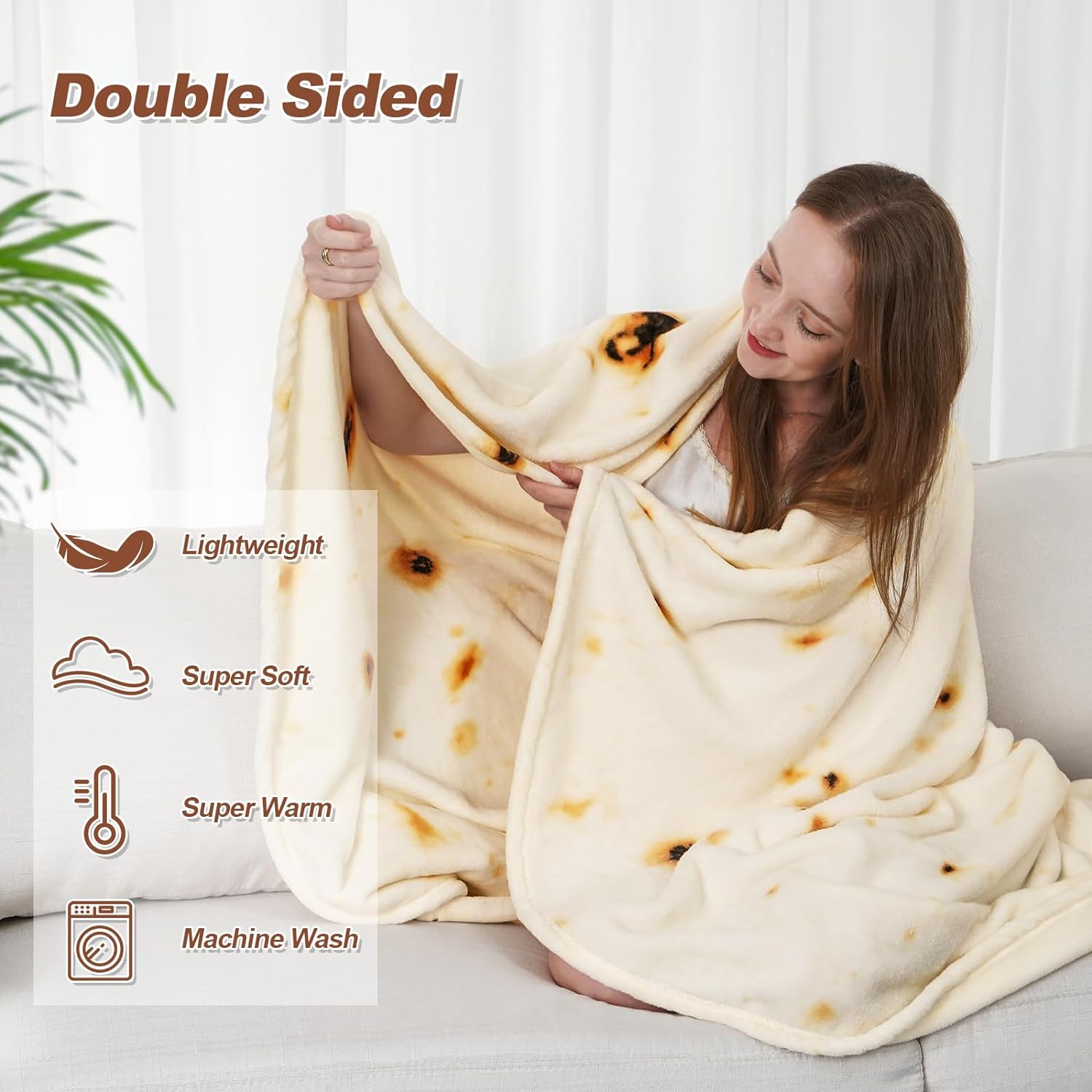 Rainbean 71-inch Burritos Double Sided Blankets Adult Size, Tortilla Blanket For Kids, Cool Stuff Gifts For Man And Boys, Novelty Food Wrap Blanket, Taco Blankets For Birthday Gifts White Elephant