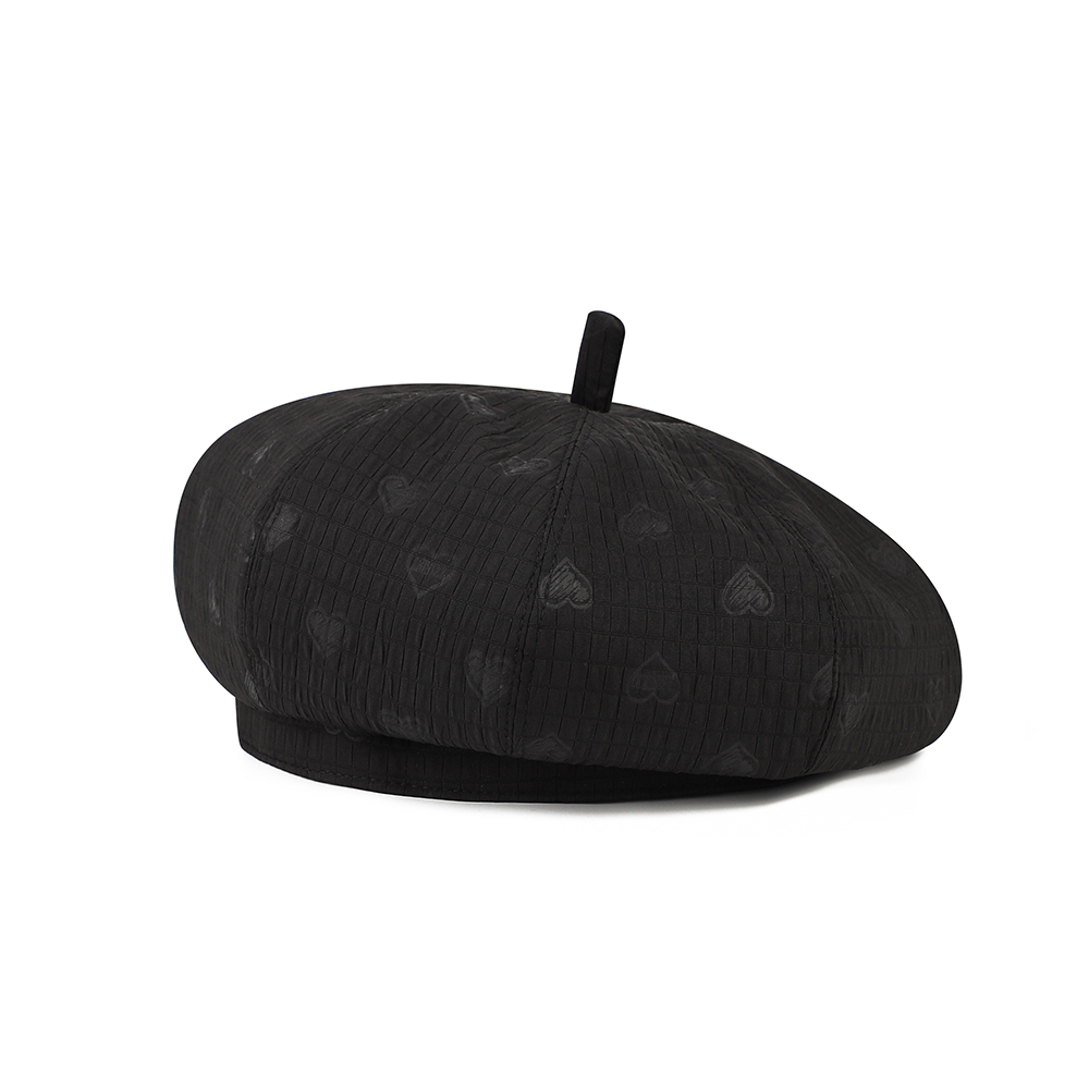 Spring Summer Lightweight Texture Heart Pattern Octagonal Baseball Cap - Korean Style Soft Artist Hat - Black And White Color Options - Versatile Outdoor Octagonal Hat