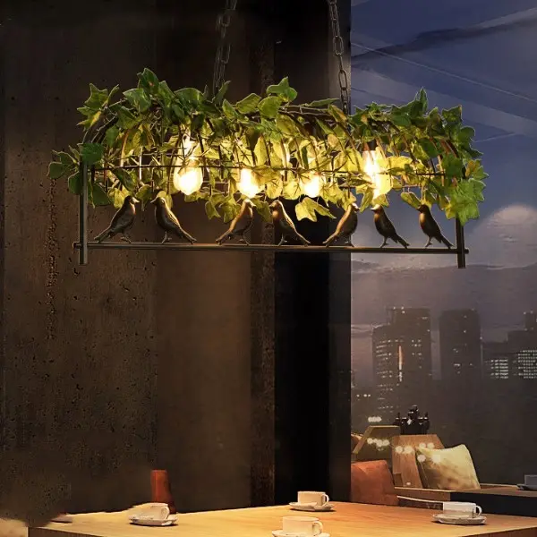 Walnut Chandelier Iron Bar Plant Bird Restaurant