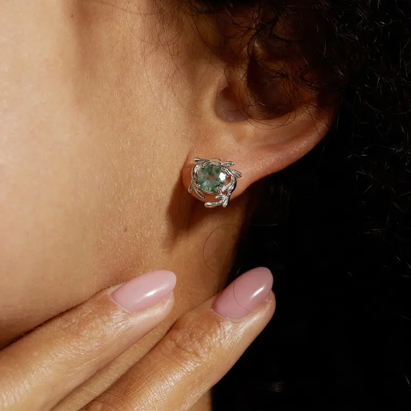 Women's Green Moss Stone Water Plants Agate