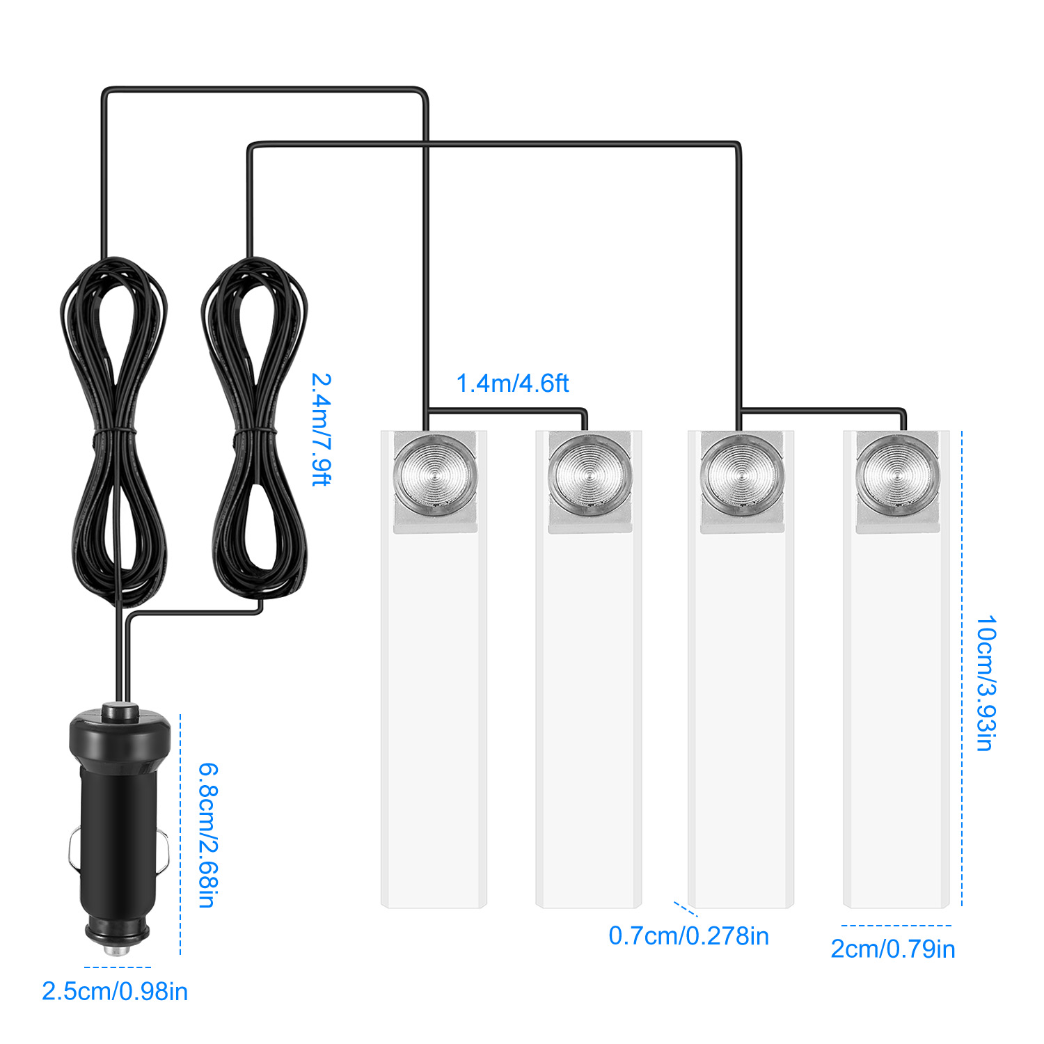 4Pcs Car Interior LED Atmosphere Light Car Charge Decorative Lamp DC 12V Blue Light — foto 9