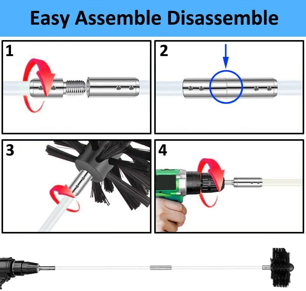 32x Flexible Chimney Sweep Set Flue Sweeping Brush & Rod Kit Soot Cleaning Rods