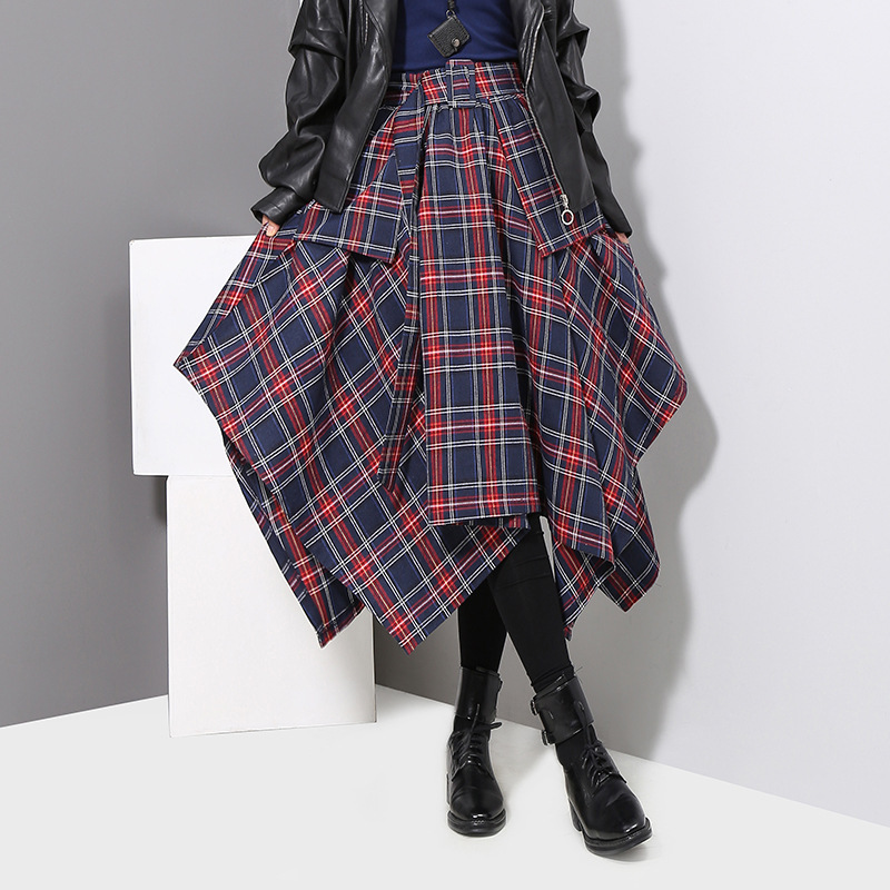 Plaid High Waist Skirt With Belt