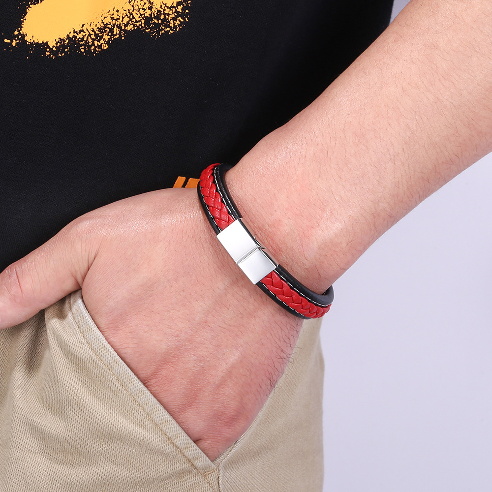 Vintage Fashion Hand-woven Leather Cord Magnetic Clasp Bracelet