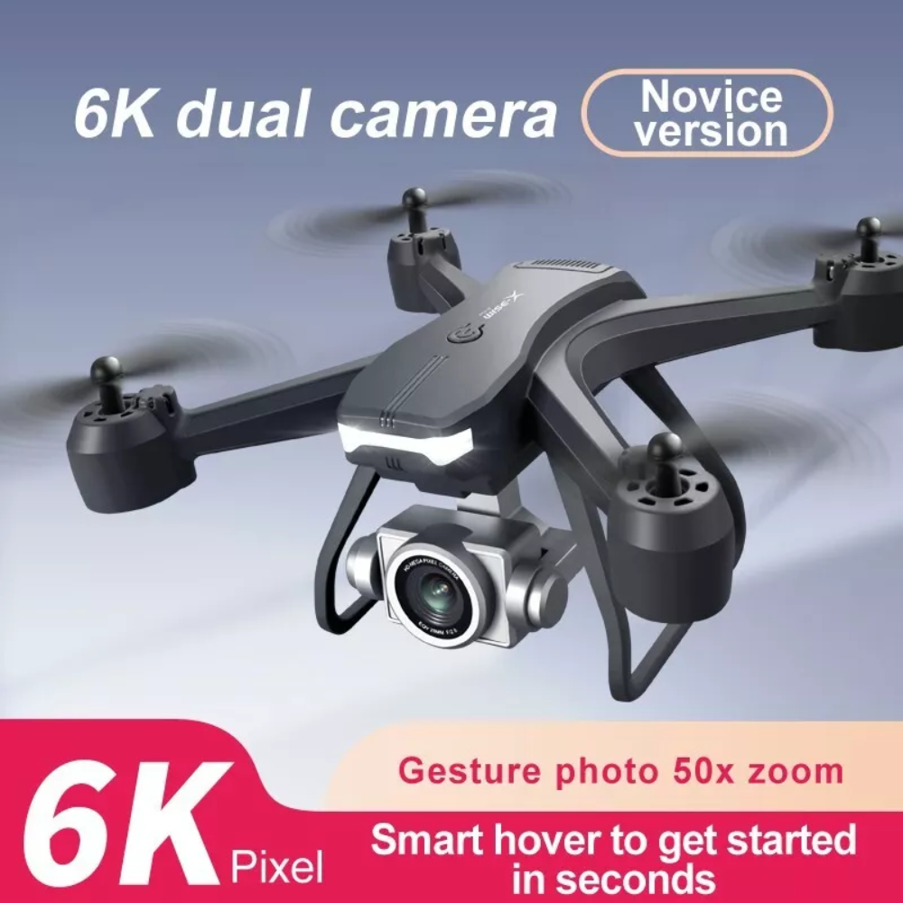 Drone in flight with close-up on camera