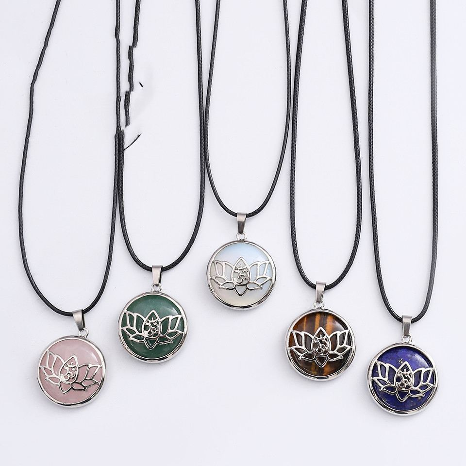 Hollow Lotus Yoga Inlaid Natural Stone Necklace Pendant