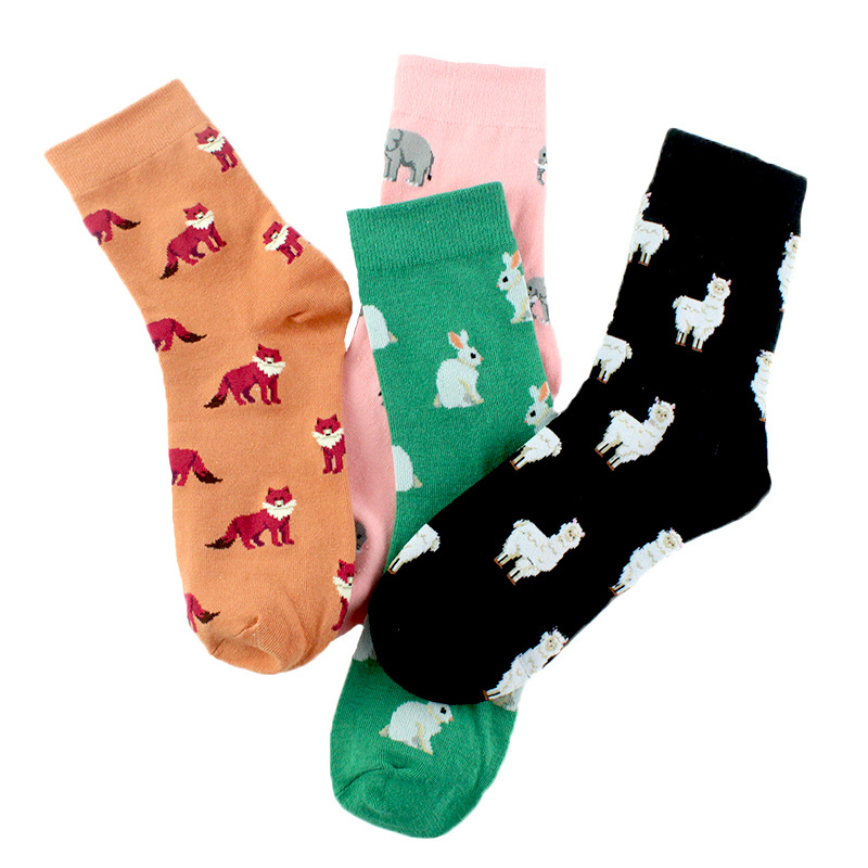 Spring Autumn And Winter Women's Cartoon Animal Middle Tube Socks