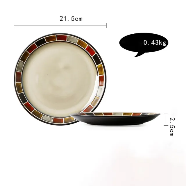 Ceramic Plate Flat Plate Creative Dish Plate Japanese Vintage Tableware Red Check - Shop at LoveMi