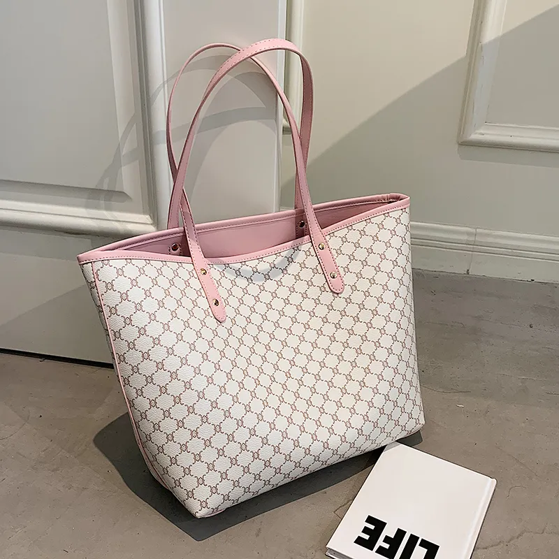 Handbag For Women Trends Brand Designer Striped Shopper Shoulder Shopping Bag - Pink