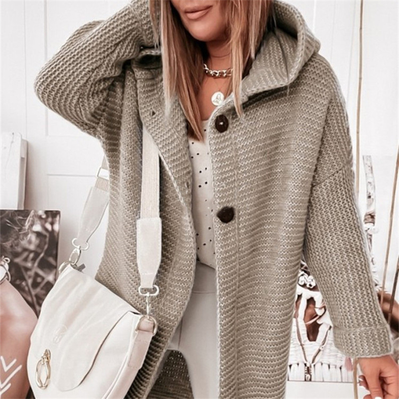 Women's Temperament Solid Color Loose Hooded Knit Shirt