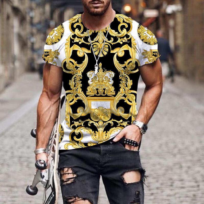 Title 4, T-shirt 3D con stampa oro a manica corta, desig...