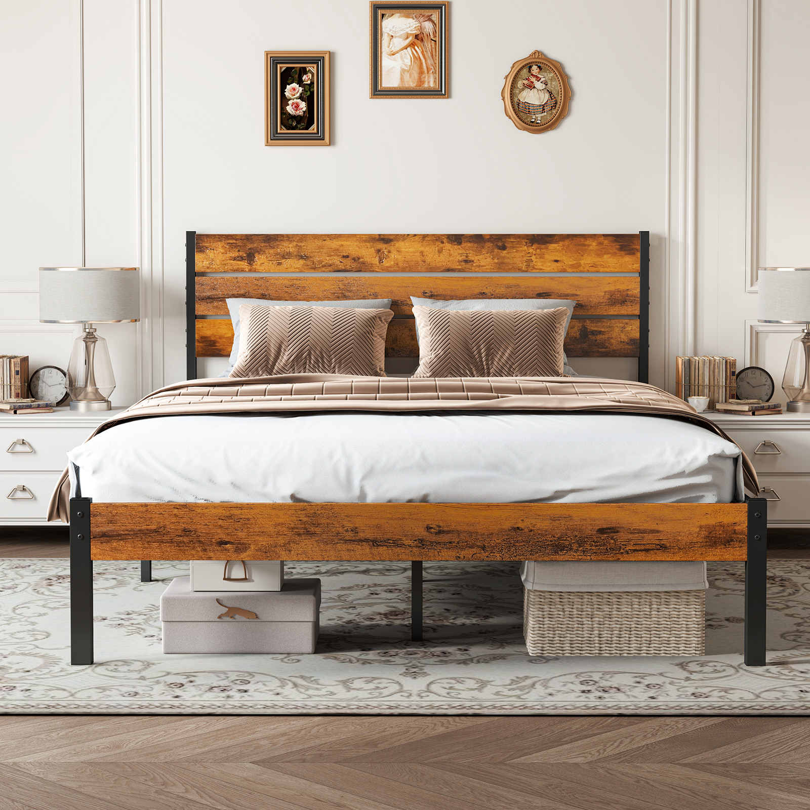 Metal Platform Bed Frame - Mattress Foundation With Headboard And Footboard — foto 2