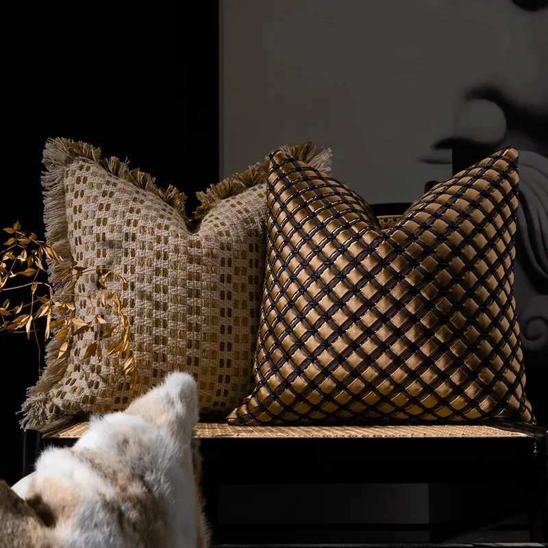 Woven Throw Pillows in Sofa Living Room