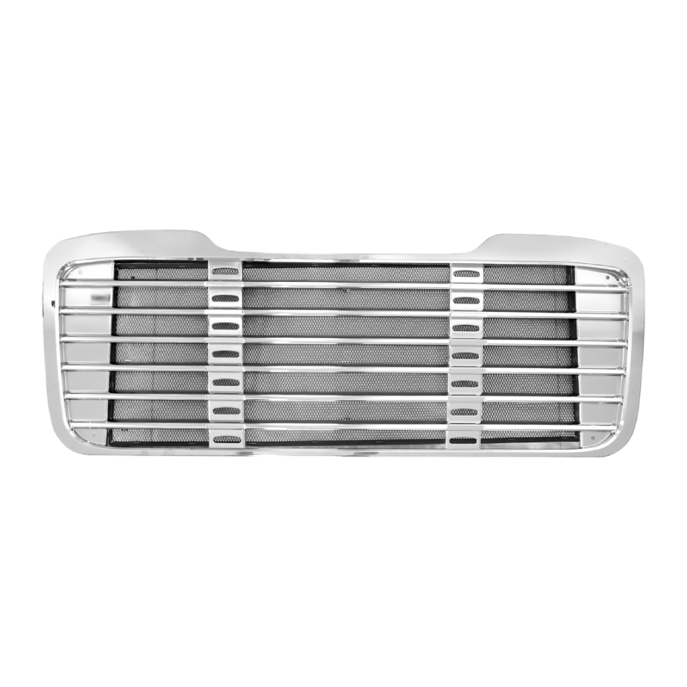 Chrome grille assembly for Freightliner M2 106 commercial truck side angle