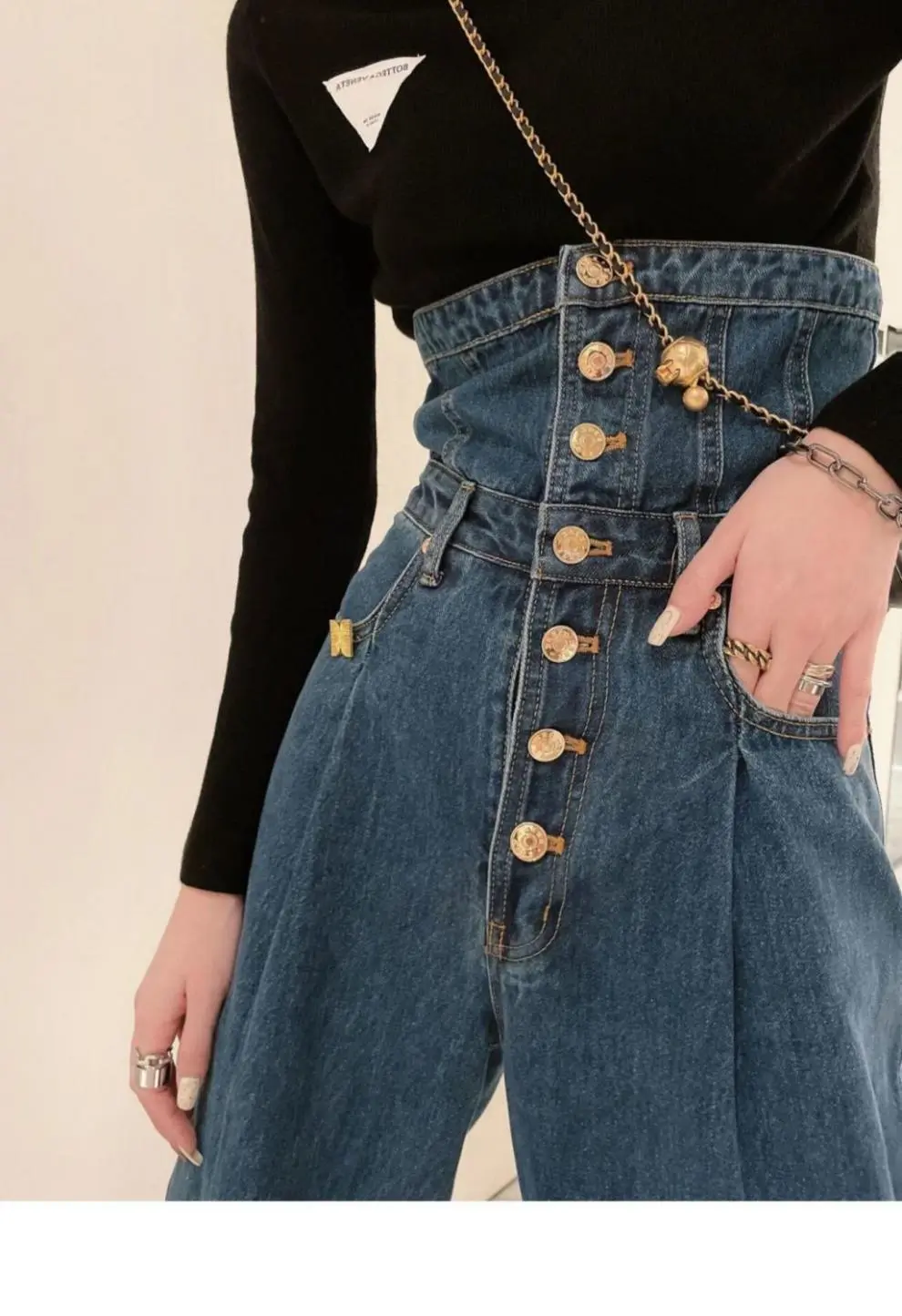 Relaxed High Waist Wide Leg Pants Feeling Flare Trend - Blue