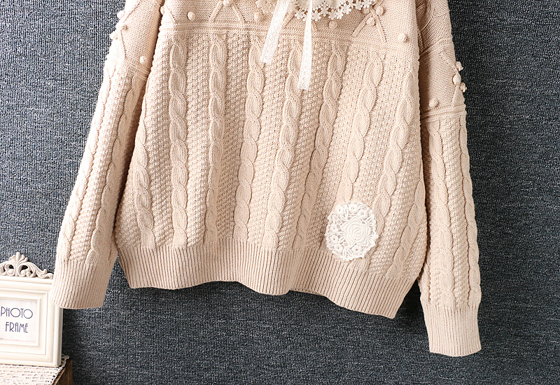 Title 7, Fashionable Literary Sweet Lace Lapel Sweater, ...