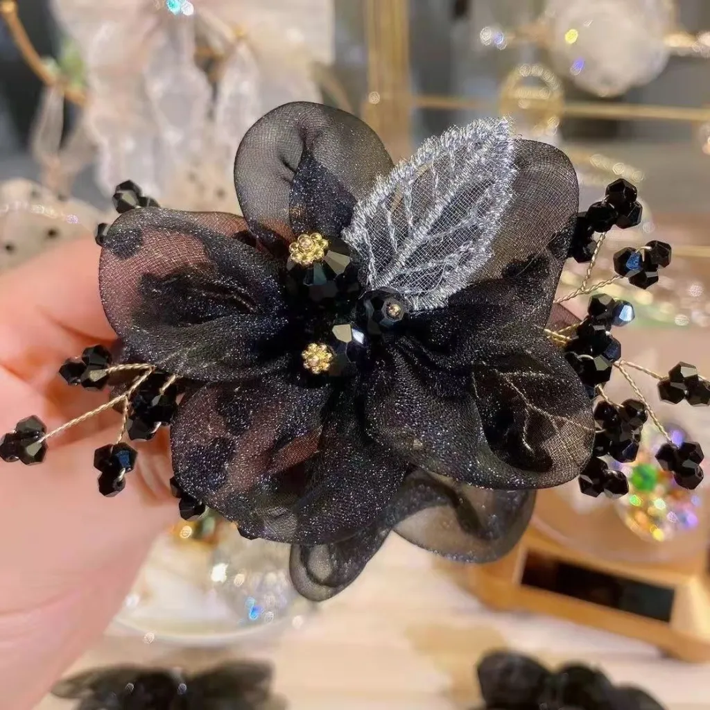 Super Literary Flower Flower Sausage Hair Ring Hair Accessories - Elegant Black
