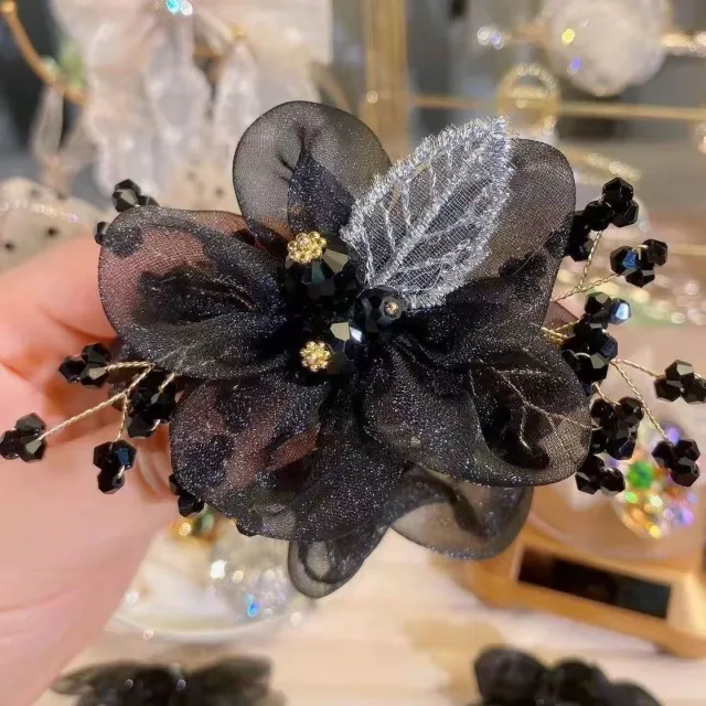 Super Literary Flower Flower Sausage Hair Ring Hair Accessories Elegant Black - Shop at LoveMi