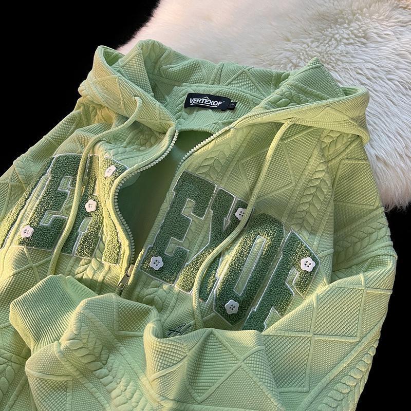 Title 2, Milk Green Art Raw Waffle Hooded Sweater, Loose...