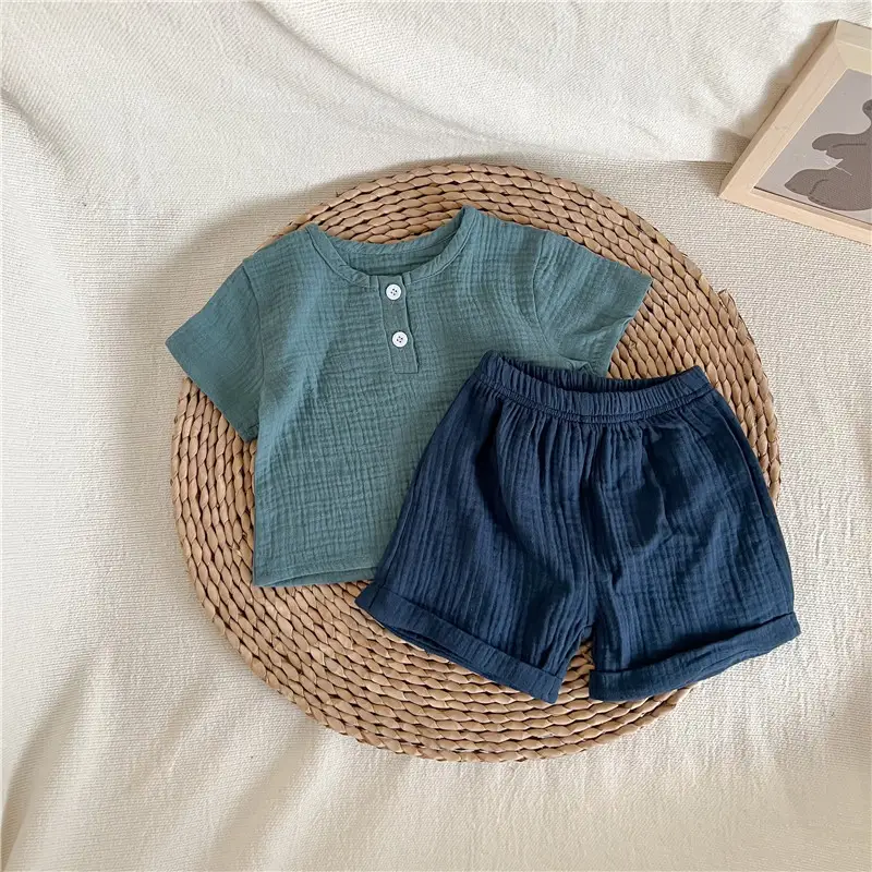 Cotton Yarn Short-sleeved T-shirt Shorts Men's And Women's Baby Suits