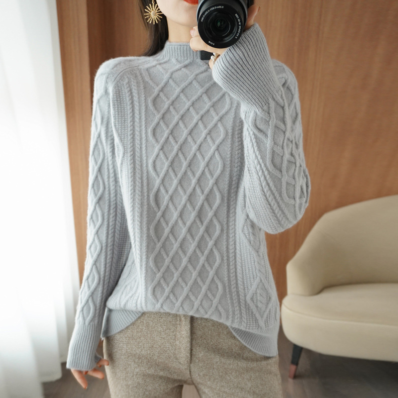 Women's Loose Turtleneck Twisted Wool Sweater