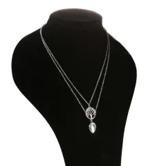 Fashion Jewellery Bohemian Tree Of Life Water Drop Opal Double Necklace - Silver - View 1