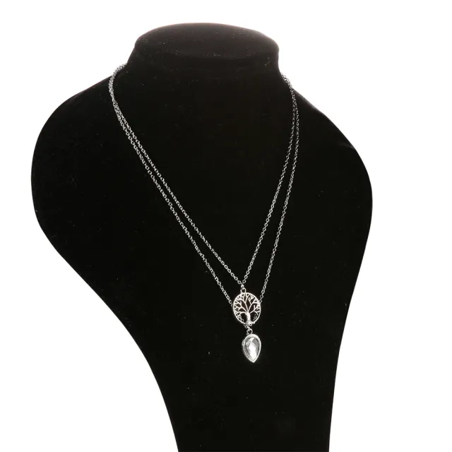 Fashion Jewelry Bohemian Tree Of Life Water Drop Opal Double Necklace Silver - Shop at LoveMi
