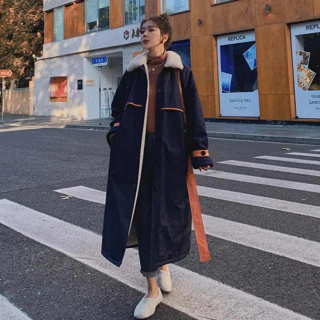 Real Shot Of The New Mid Length Parker Cotton Jacket For The Autumn And Winter Navy Blue - Shop at LoveMi