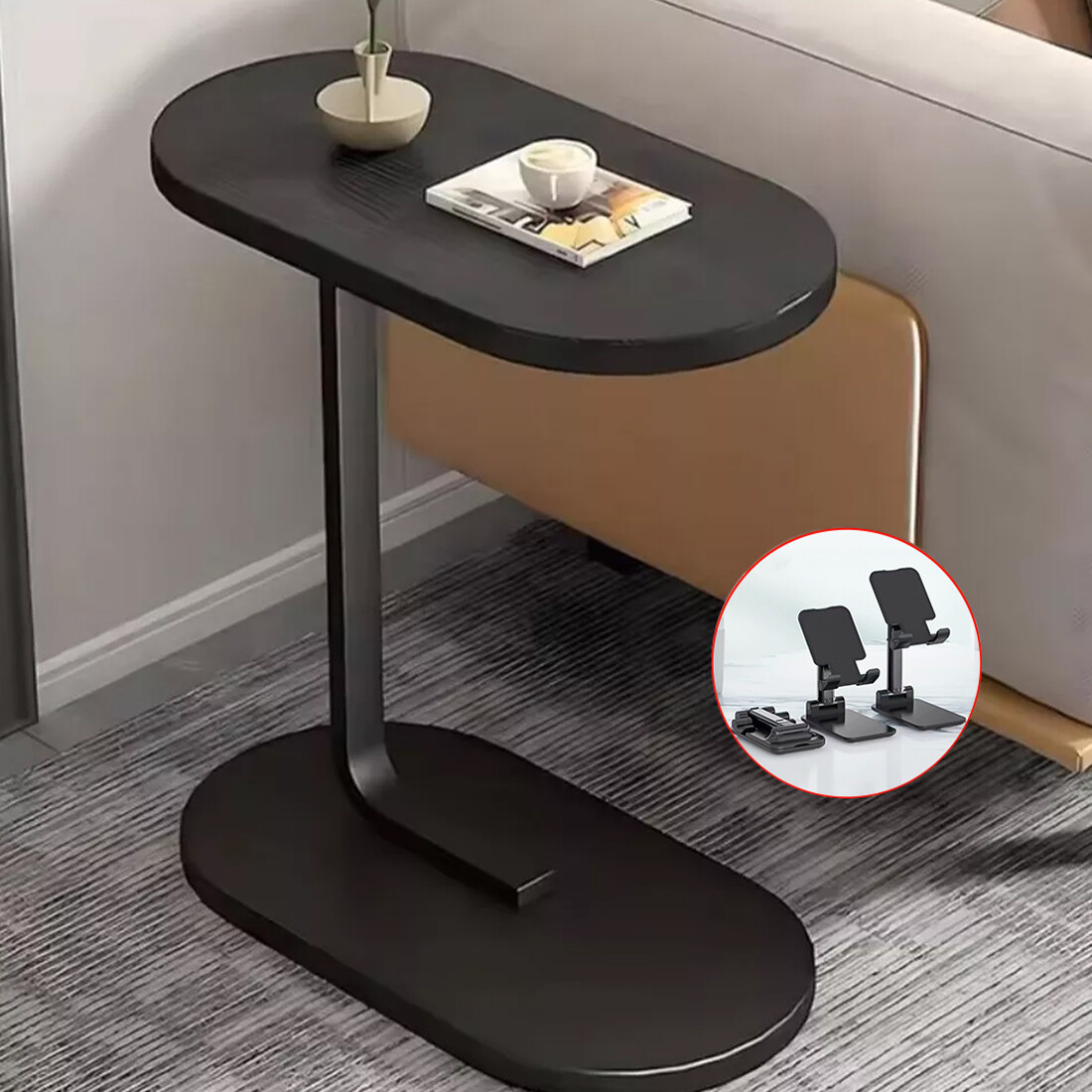 C-Shaped Compact Sofa Side End Table Coffee Laptop Table