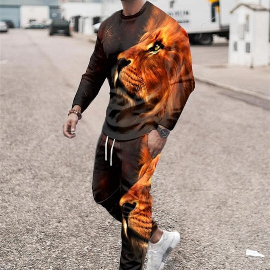 3d Digital Printing Crew Neck Sweater Sports Trousers Suit