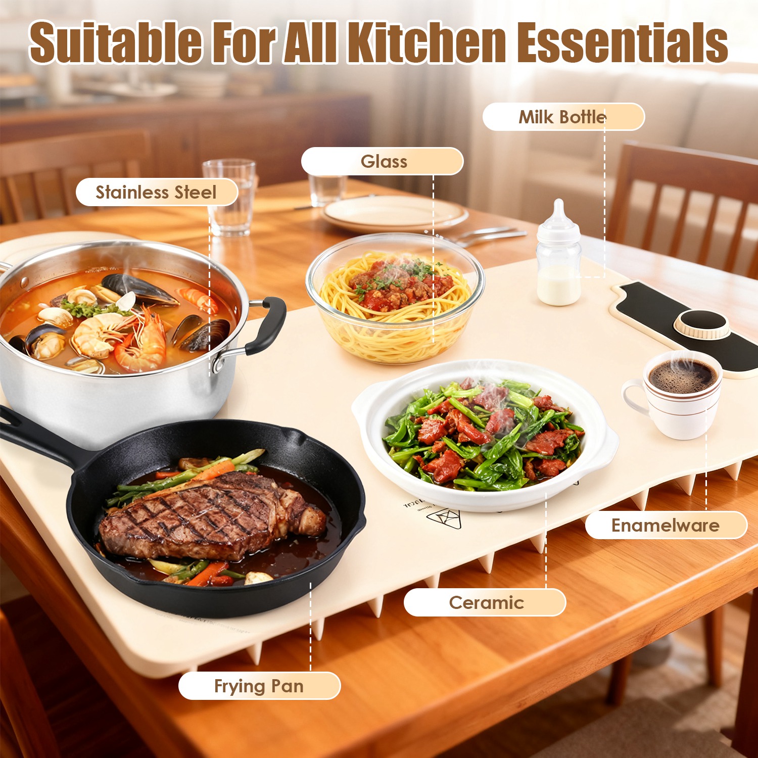 Food Warming Mat 23.6X15.8In 300W Fast Heating Electric Silicone Food Warmer With 14 Temp Levels 10Hrs Timer Settings Roll-Up Portable Hot Plates Heat Pad For Parties Buffet — foto 6