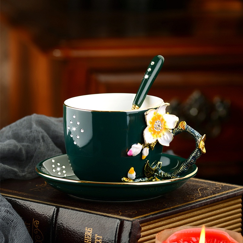 Creative Enamel Coffee Cup And Saucer Set
