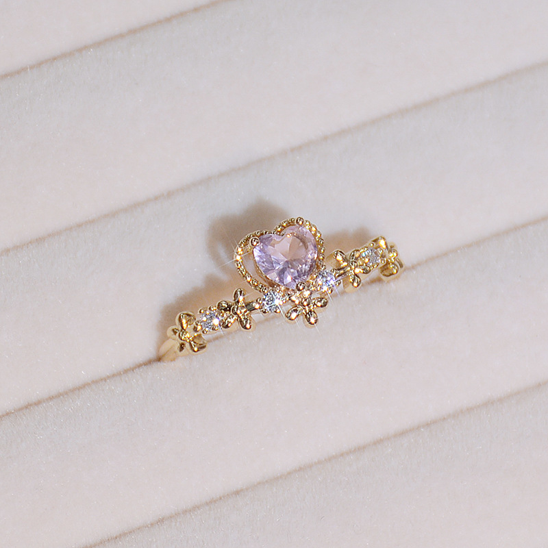 Sensual Colored Gemstone Heart Flower Slim Ring