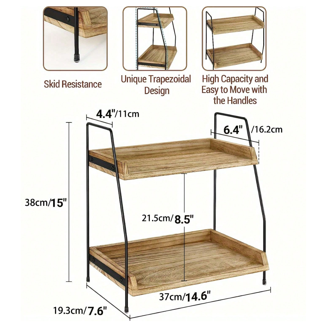 NEW 2 Tier Wooden Shelf Storage Unit Book Plant Stand Bathroom Kitchen Shelving Rack