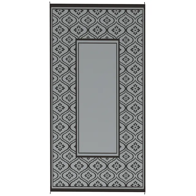 Reversible Outdoor Rug, Waterproof Plastic Straw With Carry Bag, 9 X 18, Black & Gray Gourd Border Gray - Shop at LoveMi