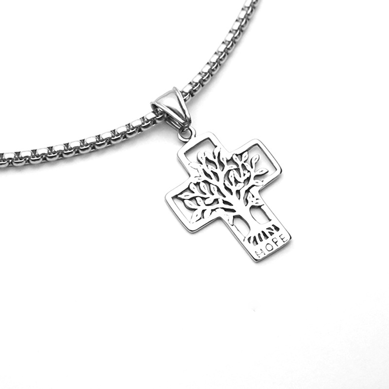 Creative Hope Tree Cross Titanium Steel Pendant Stainless Steel Sweater Chain Fashion All-match Pendant