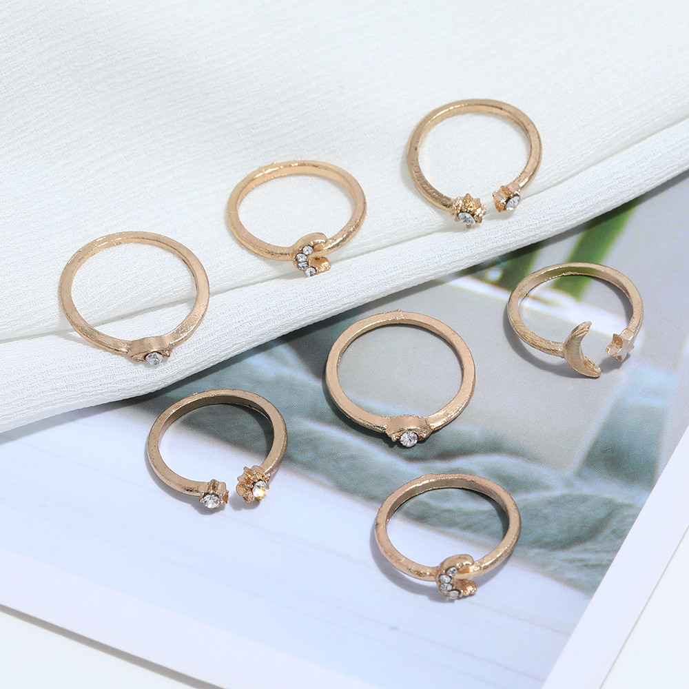 Star Moon Zircon Ring Set