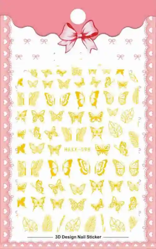 Black Butterfly Nails Stickers Decals White Flower