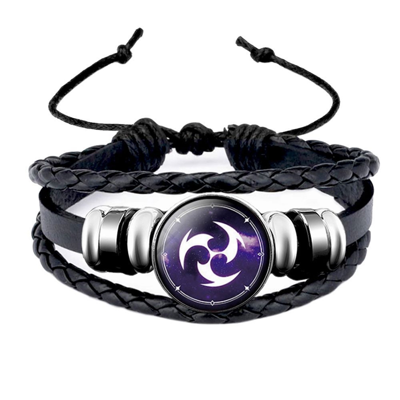 Genshin Impact Leather Bracelet Eye of God Water Wind Thunder Fire Rock Ice Element Snap Button Bracelets