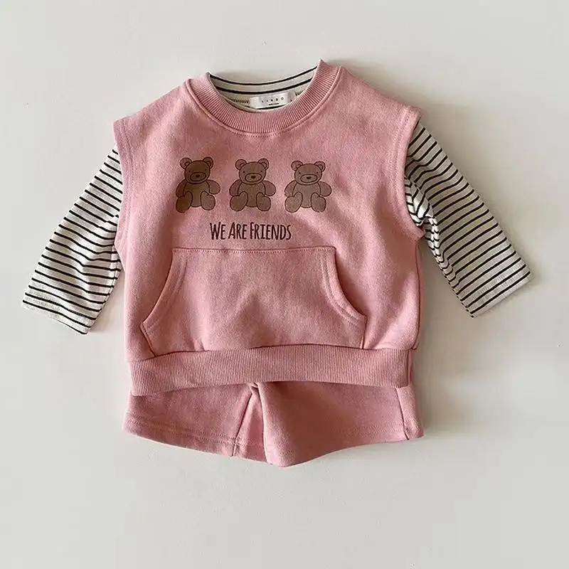 Three Little Bears Sleeveless Casual Suit For Infants