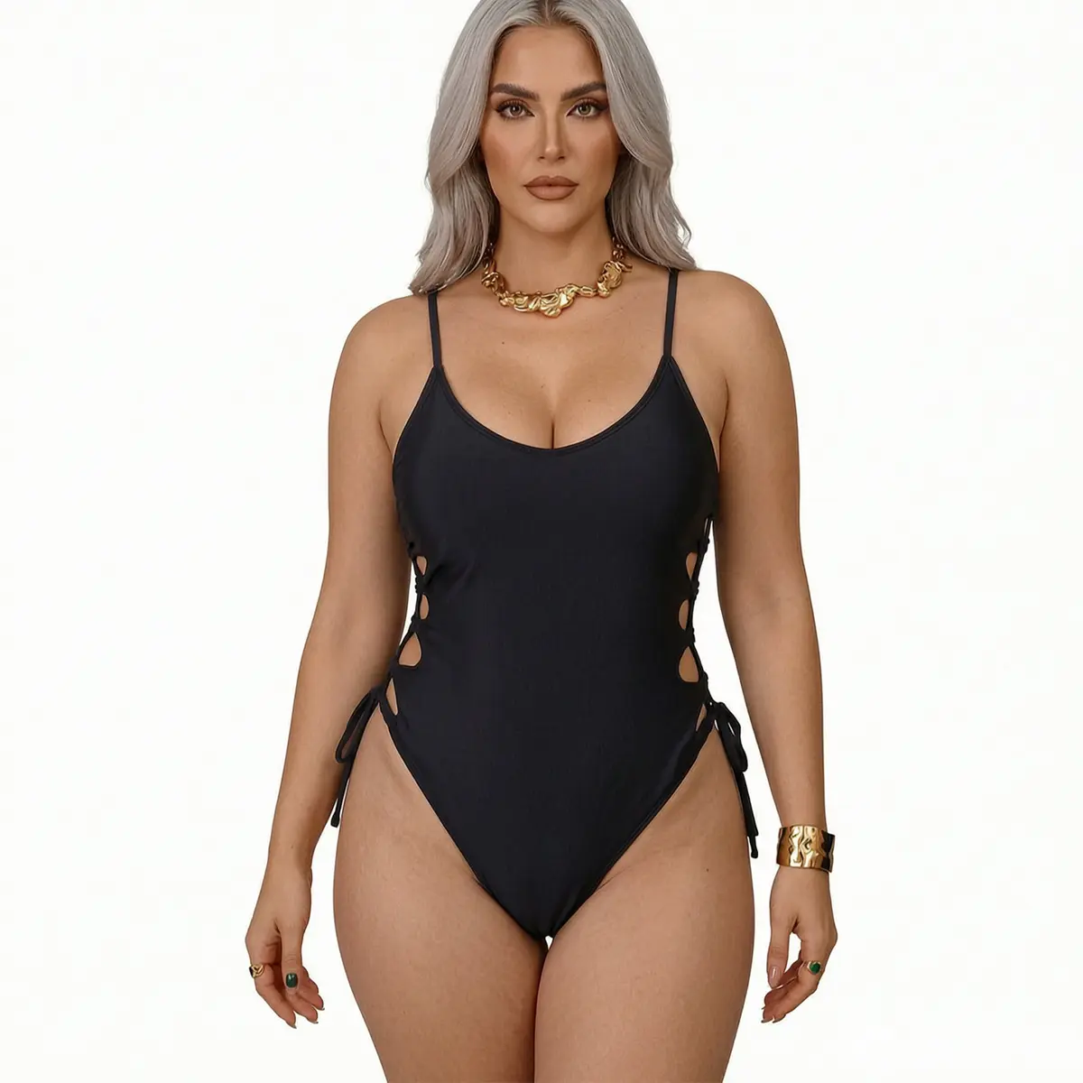 Women's Side Cutout Lace Up One Piece