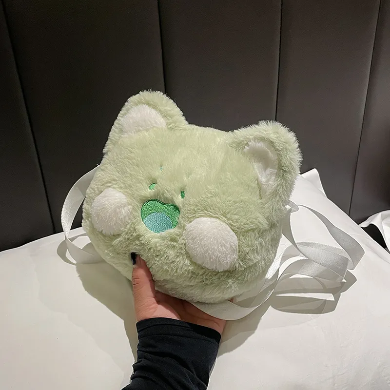 Girl's Cartoon Plush Diagonal Bag - Green